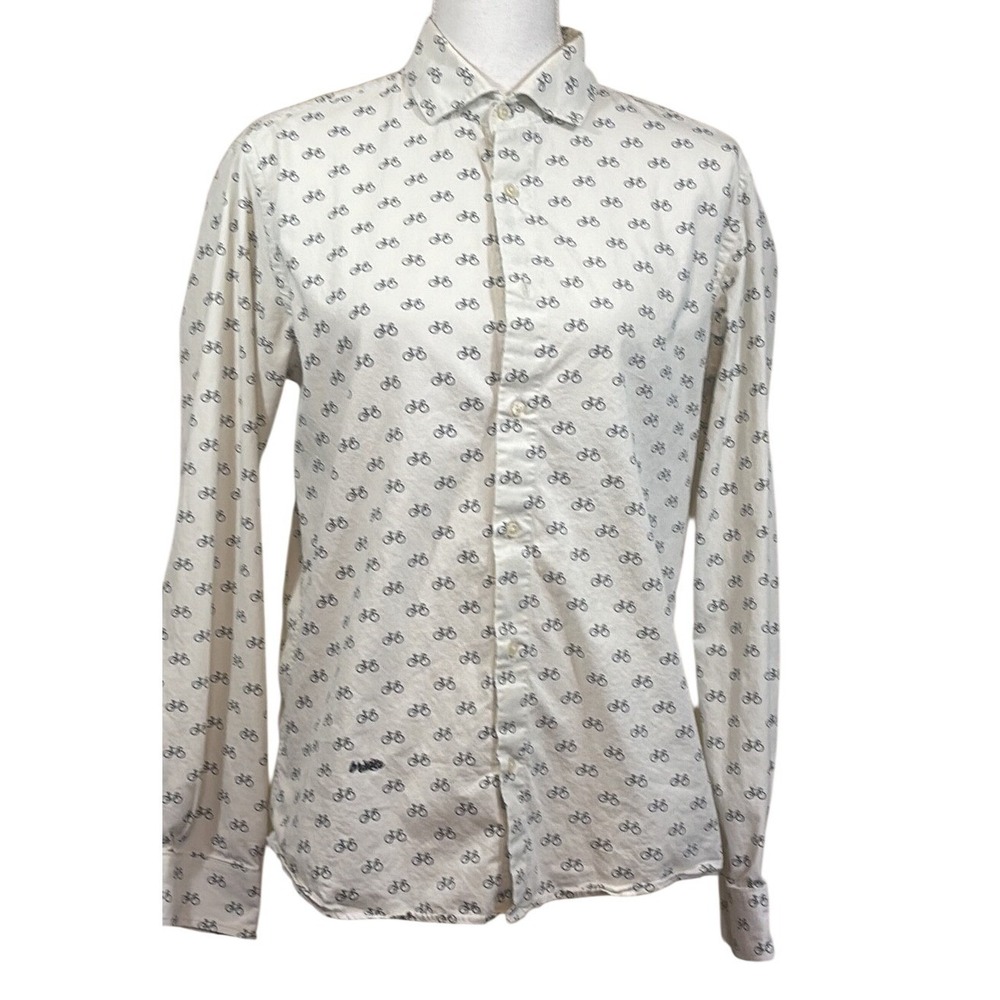 Brava FabricsWhite Bicycle Print Cotton Buttondown Top, Euro casual, quirky